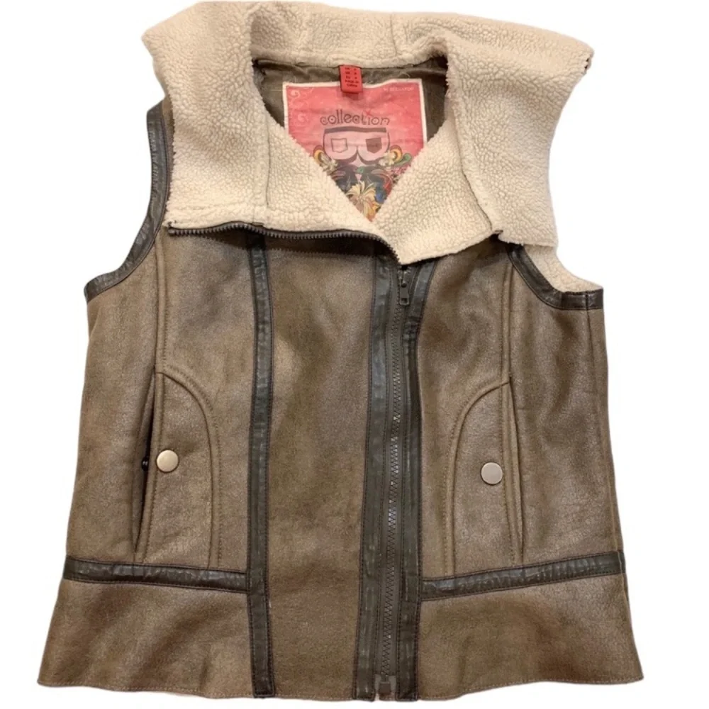 Bernardo Faux Leather Fleece Lined Hooded Vest